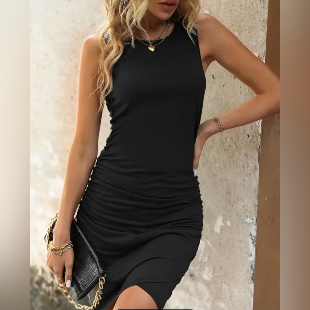 New Size Small Black Ruched Bodycon Dress Short
